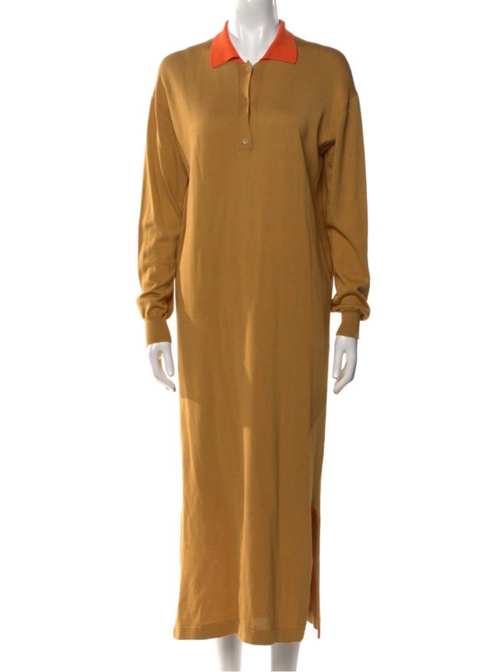 Loewe Mustard Long-Sleeve Henley Maxi Dress